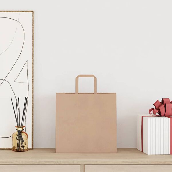 vidaXL Pap&iacute;rov&eacute; ta&scaron;ky 50 ks s uchy hněd&eacute; 26x17x25 cm