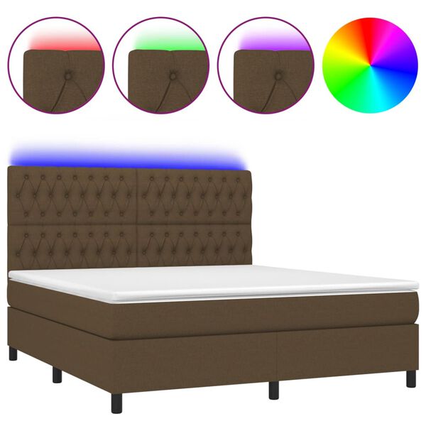 vidaXL Box spring postel s matrac&iacute; a LED tmavě hněd&aacute; 180x200 cm textil