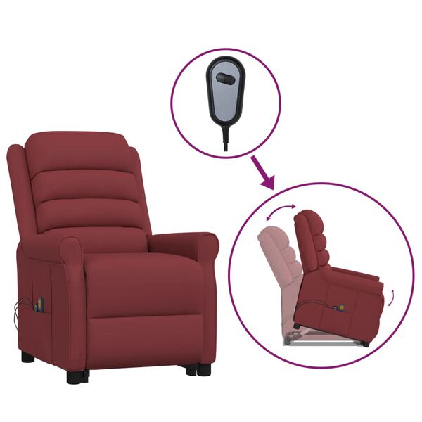 vidaXL Zvedací masážní křeslo vínové umělá kůže