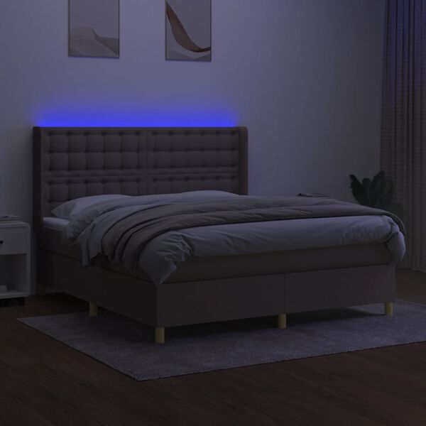 vidaXL Box spring postel s matrac&iacute; a LED taupe 160x200 cm textil