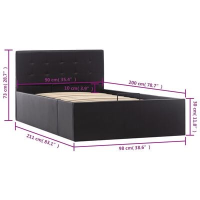 vidaXL Rám postele s úložným prostorem černý umělá kůže 90 x 200 cm