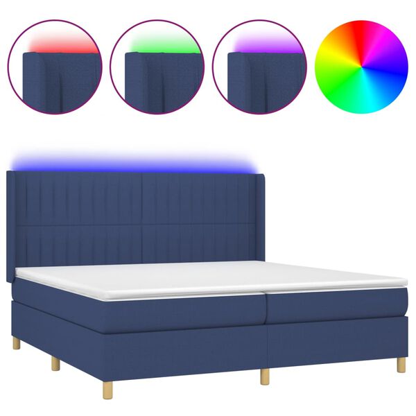 vidaXL Box spring postel s matrac&iacute; a LED modr&aacute; 200x200 cm textil