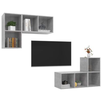 vidaXL Nástěnné TV skříňky 4 ks betonově šedé kompozitní dřevo