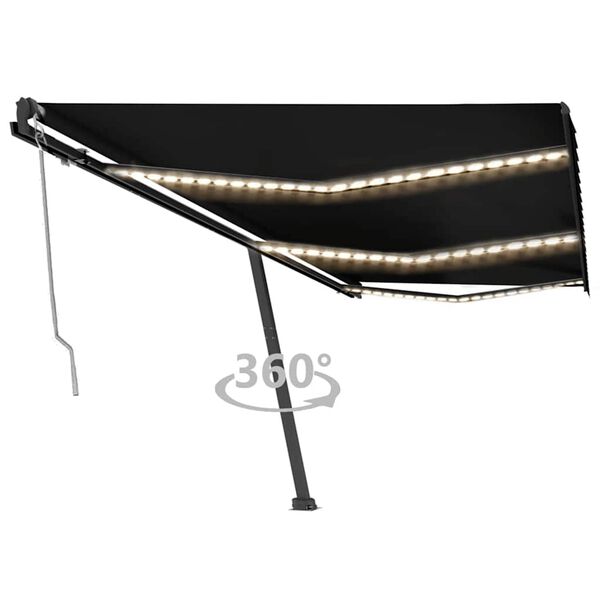 vidaXL Automatick&aacute; mark&yacute;za LED a senzor větru 600 x 300 cm antracitov&aacute;