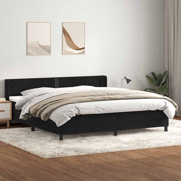 vidaXL Box spring postel s matrac&iacute; čern&aacute; 180x210 cm samet