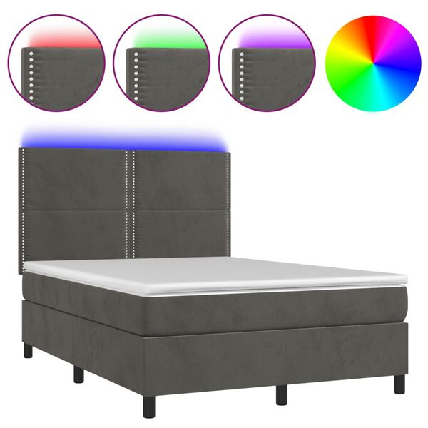 vidaXL Box spring postel s matrac&iacute; a LED tmavě &scaron;ed&aacute; 140x190 cm samet