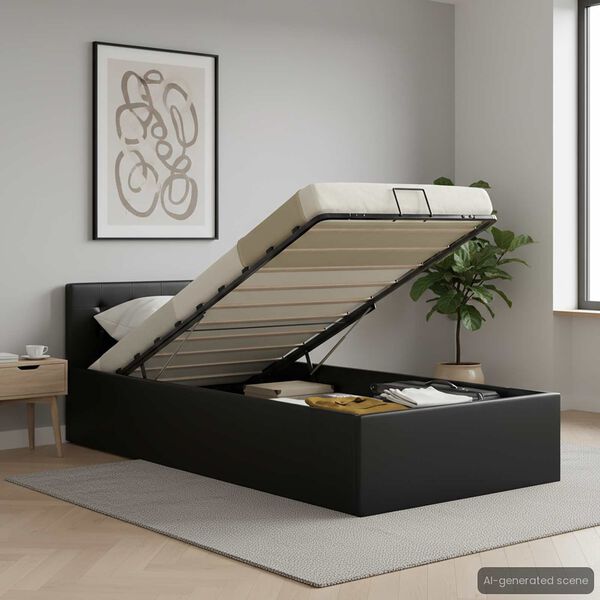 vidaXL Rám postele s úložným prostorem černý umělá kůže 90 x 200 cm