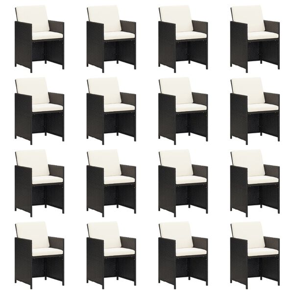 vidaXL 17d&iacute;ln&yacute; zahradn&iacute; j&iacute;deln&iacute; set s podu&scaron;kami čern&yacute; polyratan