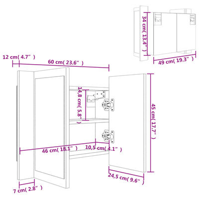 vidaXL LED koupelnová skříňka se zrcadlem betonově šedá 60x12x45 cm