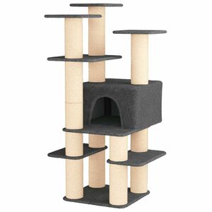 vidaXL Kočič&iacute; strom se &scaron;krabac&iacute;mi sloupky sisal Tmavě &scaron;ed&aacute; 161 cm