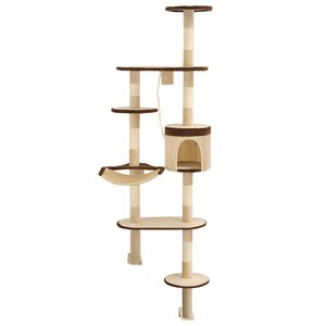 vidaXL N&aacute;stěnn&eacute; &scaron;krabadlo pro kočky sisalov&eacute; sloupky 194cm b&eacute;žovohněd&eacute;