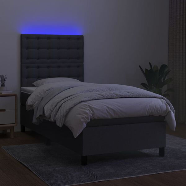 vidaXL Box spring postel s matrac&iacute; a LED tmavě &scaron;ed&aacute; 80 x 200 cm textil