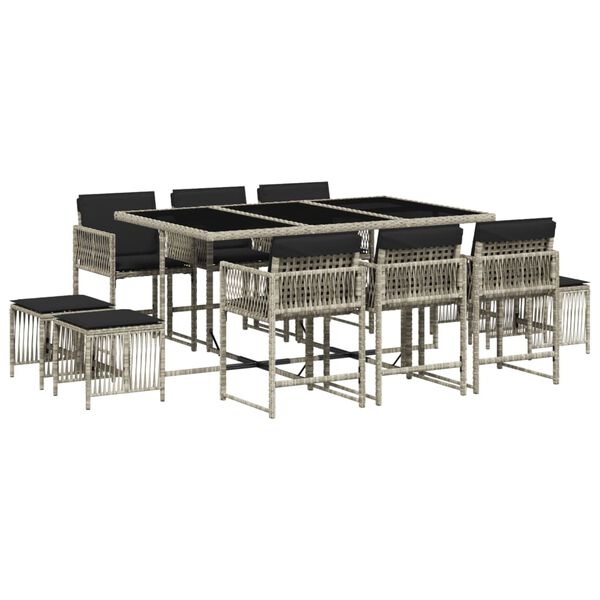 vidaXL 11d&iacute;ln&yacute; zahradn&iacute; j&iacute;deln&iacute; set s podu&scaron;kami světle &scaron;ed&yacute; polyratan