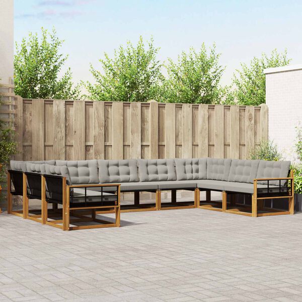 vidaXL Venkovn&iacute; pohovkov&aacute; souprava 9 pcs Př&iacute;rodn&iacute; a světle &scaron;ed&aacute;