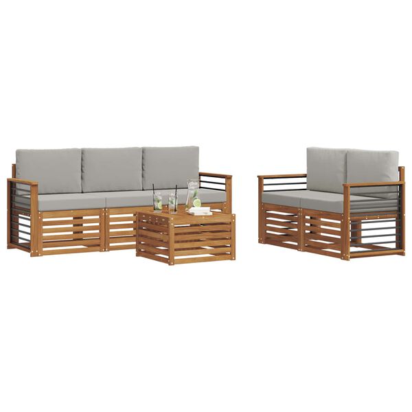 vidaXL Sedac&iacute; soupravy s pol&scaron;t&aacute;řem 6 pcs Př&iacute;rodn&iacute; a světle &scaron;ed&aacute;