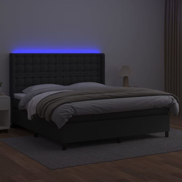 vidaXL Box spring postel s matrací a LED černá 160x200 cm umělá kůže