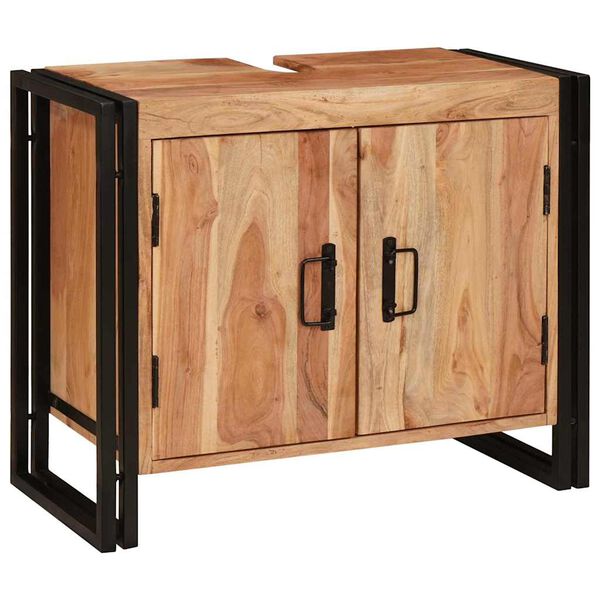 vidaXL Skř&iacute;ňka pod umyvadlo s polic&iacute; Hněd&aacute; Masivn&iacute; ak&aacute;tov&eacute; dřevo