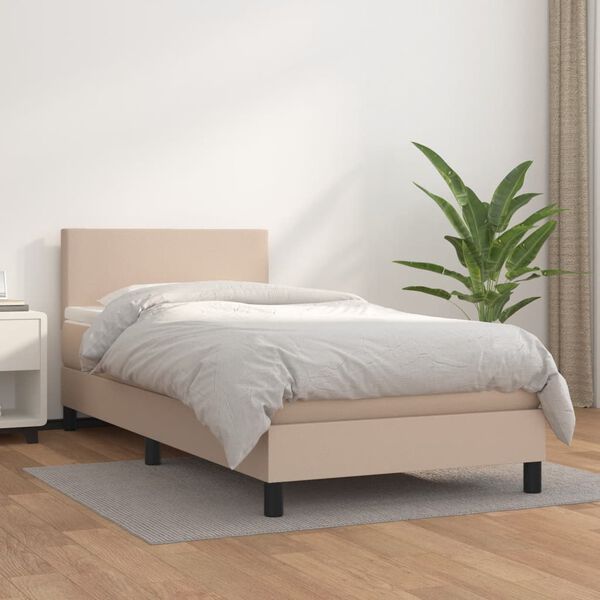 vidaXL Box spring postel s matrac&iacute; cappuccino 100x200 cm uměl&aacute; kůže