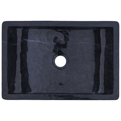 vidaXL Koupelnová skříňka s umyvadly z černého mramoru masivní teak