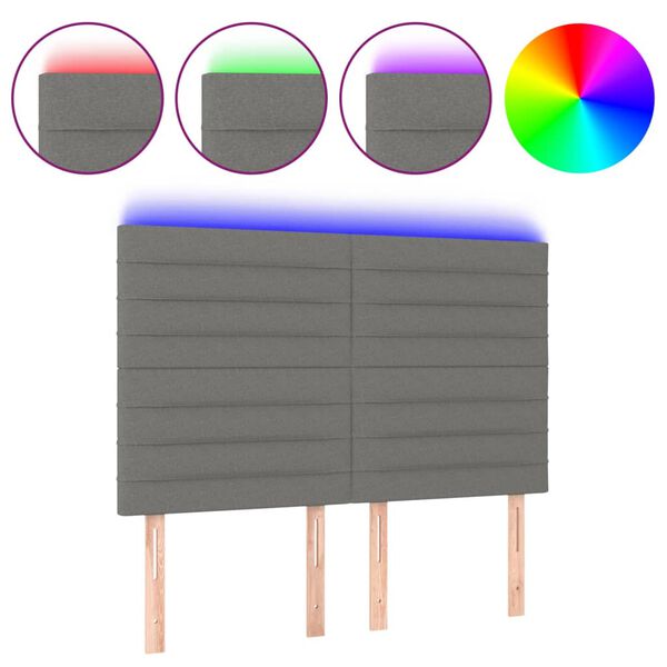 vidaXL Čelo postele s LED tmavě &scaron;ed&eacute; 144x5x118/128 cm textil