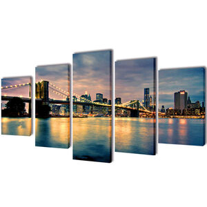 Sada obrazů, tisk na pl&aacute;tně, Brooklynsk&yacute; most s řekou, 200 x 100 cm