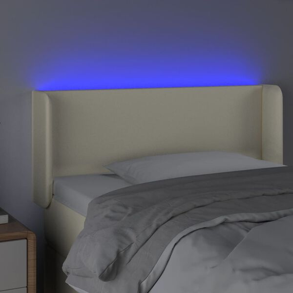 vidaXL Čelo postele s LED kr&eacute;mov&eacute; 93 x 16 x 78/88 cm uměl&aacute; kůže