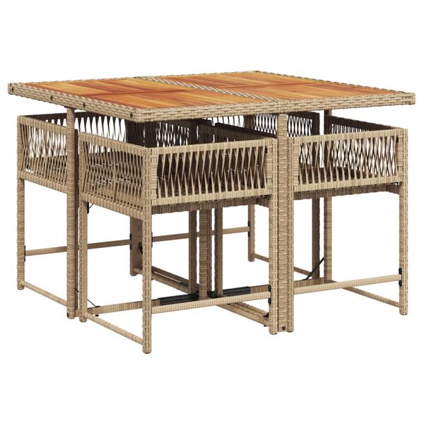 vidaXL 5d&iacute;ln&yacute; zahradn&iacute; j&iacute;deln&iacute; set s podu&scaron;kami b&eacute;žov&yacute; polyratan