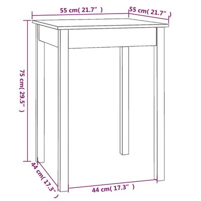 vidaXL Jídelní stůl bílý 55 x 55 x 75 cm masivní borové dřevo