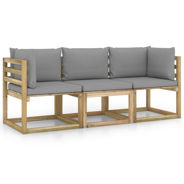 vidaXL 3m&iacute;stn&aacute; zahradn&iacute; pohovka s &scaron;ed&yacute;mi podu&scaron;kami