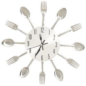 vidaXL N&aacute;stěnn&eacute; hodiny s vidličkami a lž&iacute;cemi stř&iacute;brn&eacute; 31 cm hlin&iacute;k