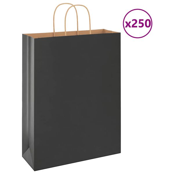 vidaXL Pap&iacute;rov&eacute; ta&scaron;ky 250 ks s uchy čern&eacute; 32x12x42 cm