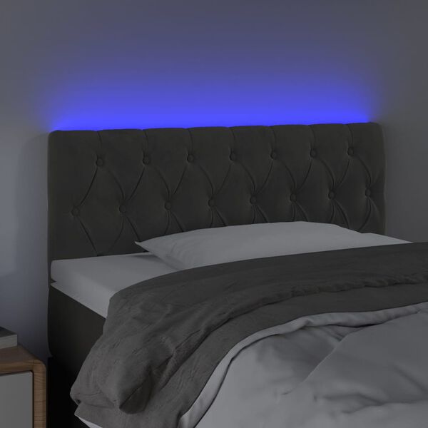 vidaXL Čelo postele s LED tmavě šedé 90 x 7 x 78/88 cm samet