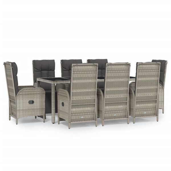 vidaXL 9dílný zahradní jídelní set s poduškami šedý polyratan