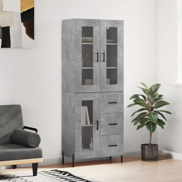 vidaXL Skř&iacute;ň highboard betonově &scaron;ed&aacute; 69,5x34x180 cm kompozitn&iacute; dřevo