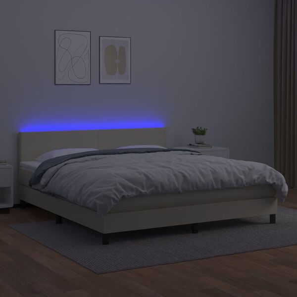vidaXL Box spring postel s matrac&iacute; a LED kr&eacute;mov&aacute; 180x200cm uměl&aacute; kůže