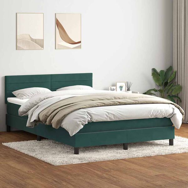 vidaXL Box spring postel s matrac&iacute; tmavě zelen&aacute; 140x220 cm samet
