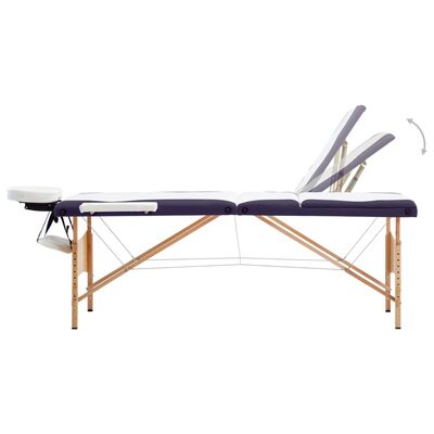 vidaXL Skládací masážní stůl 3 zóny dřevěný bílý a fialový