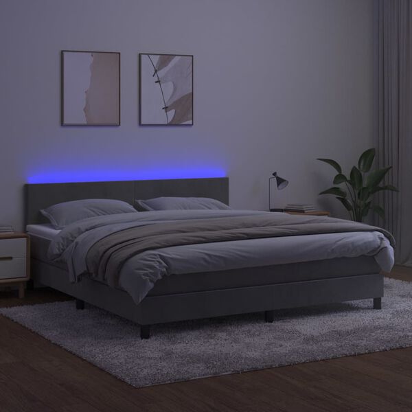vidaXL Box spring postel s matrac&iacute; a LED světle &scaron;ed&aacute; 160x200 cm samet