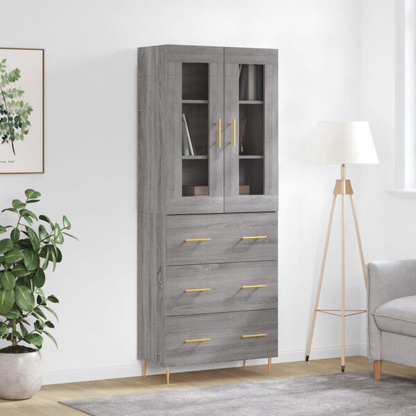 vidaXL Skříň highboard šedá sonoma 69,5 x 34 x 180 cm kompozitní dřevo