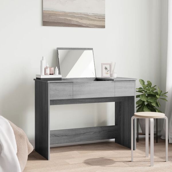 vidaXL Toaletn&iacute; stolek se zrcadlem &scaron;ed&yacute; sonoma 100 x 45 x 76 cm