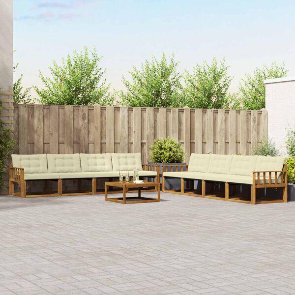 vidaXL Venkovn&iacute; pohovkov&aacute; souprava 9 pcs Přirozen&aacute; a Kr&eacute;mov&aacute;