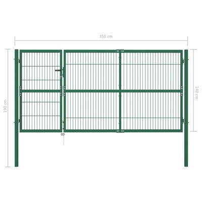 vidaXL Zahradní plotová brána se sloupky 350 x 140 cm ocel zelená
