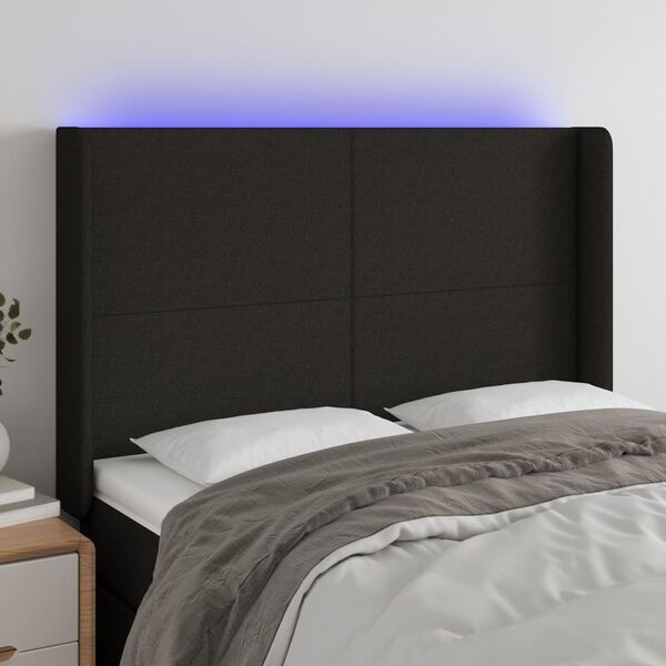 vidaXL Čelo postele s LED čern&eacute; 147 x 16 x 118/128 cm textil