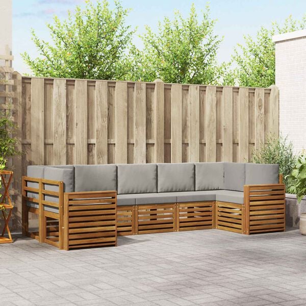 vidaXL Rohov&aacute; sofa sada s pol&scaron;t&aacute;řem 7 pcs Př&iacute;rodn&iacute; a světle &scaron;ed&aacute;