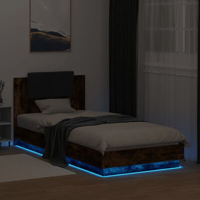 vidaXL Rám postele s čelem a LED osvětlením kouřový dub 90 x 200 cm