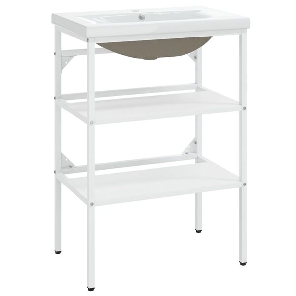 vidaXL Koupelnový rám s vestavěným umyvadlem bílý železo