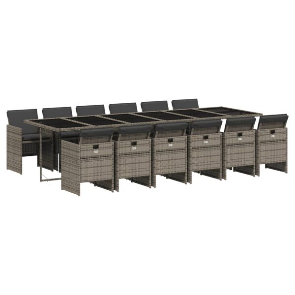 vidaXL 13d&iacute;ln&yacute; zahradn&iacute; j&iacute;deln&iacute; set s podu&scaron;kami &scaron;ed&yacute; polyratan