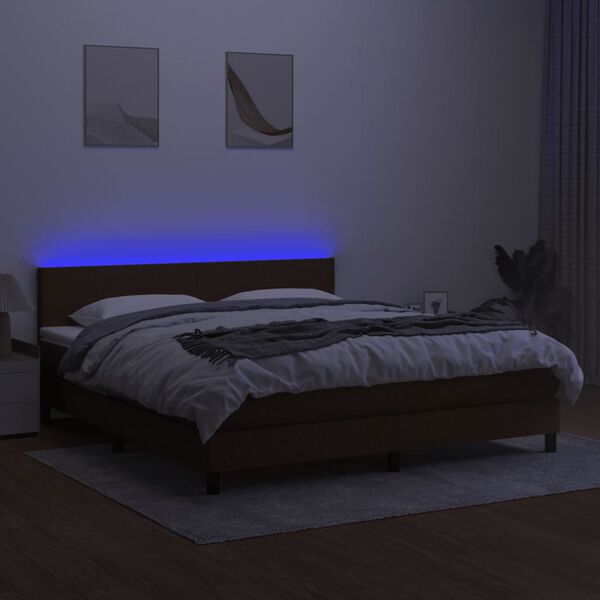 vidaXL Box spring postel s matrac&iacute; a LED tmavě hněd&aacute; 160x200 cm textil