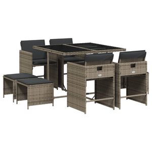 vidaXL 9d&iacute;ln&yacute; zahradn&iacute; j&iacute;deln&iacute; set s podu&scaron;kami &scaron;ed&yacute; polyratan