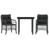 vidaXL 3d&iacute;ln&yacute; bistro set s podu&scaron;kami čern&yacute; polyratan